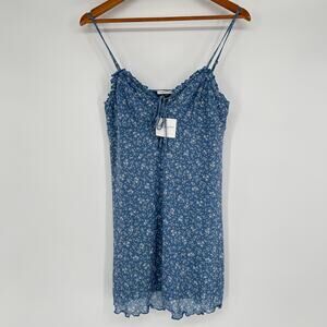 AMERICAN EAGLE Mini Slip Dress Womens Medium Babydoll Blue Floral Bow Feminine